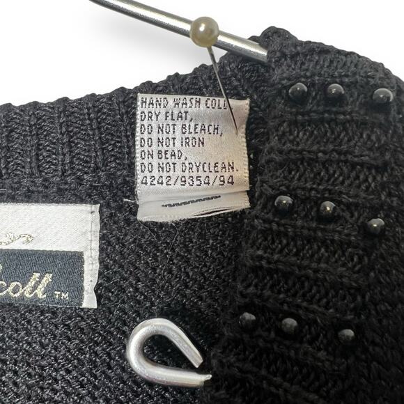 Vintage 80s Beaded Cardigan Sweater Size Medium Black Retro Style Rockabilly - Picture 10 of 11